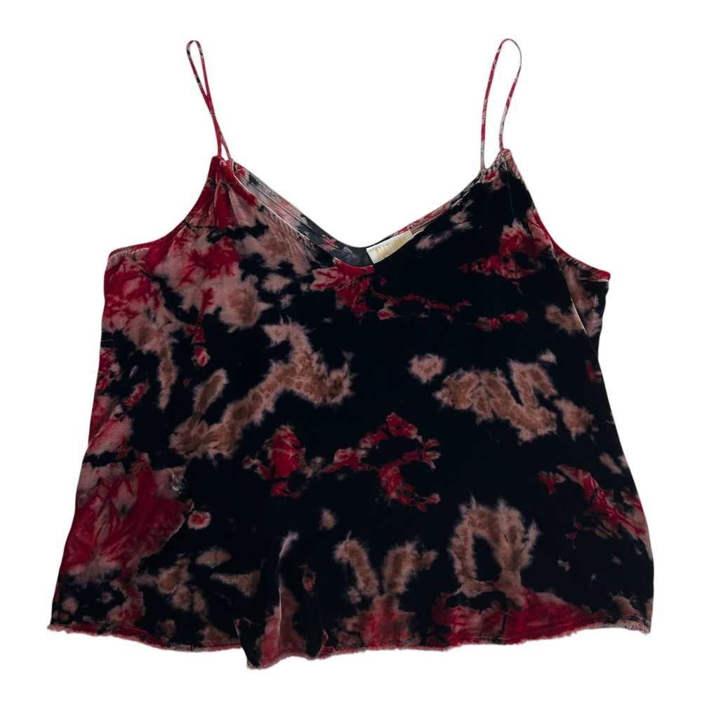 Nation LTD Silk Blend Black Red Tie Dye Crushed Velvet Camisole Top SZ S Grunge